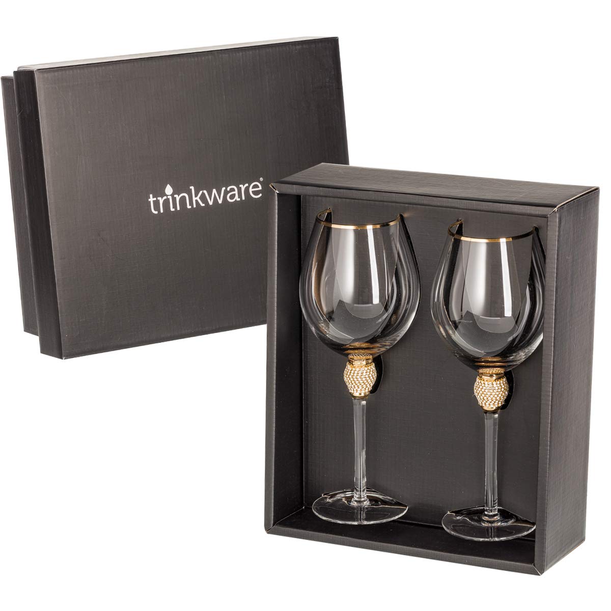 Trinkware Set of 2 Wine Glasses - Rhinestone DIAMOND Studded With Silver Rim