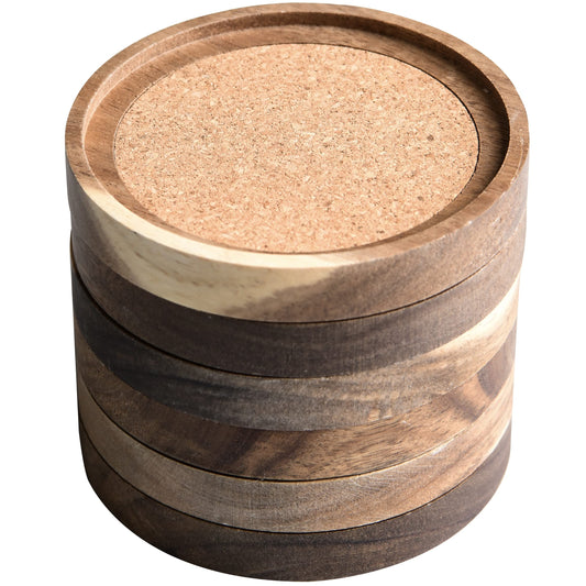 Acacia Wood Coasters for Drinks Set of 6